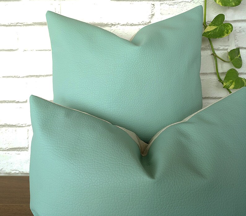 Fast shipping/Mint color modern thick faux leather pillow cover /modern scandinavian home decor/housewarming gift 1pcs image 4