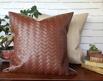 Ready to ship/wicker mesh faux leather pillow cover 16x16inch (40x40cm)/modern scandinavian  home decor/housewarming gift -1pcs