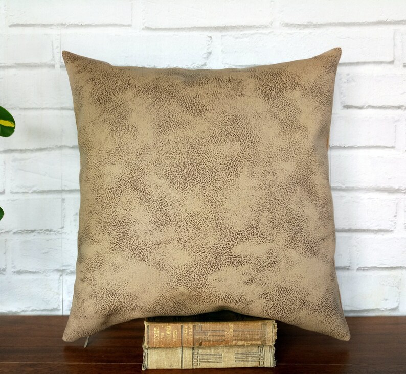 Fast shippingcaramel faux leather pillow cover-old look pattern-back side suedescandinavian home decorhousewarming gift-1pc
