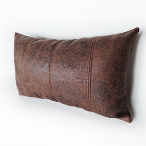Soft Leather-Look Fabric Lumbar Pillow Cover - Rustic Vintage Style -  4 Designs Piece Design - Choose from 10 Colors - Housewarming Gift