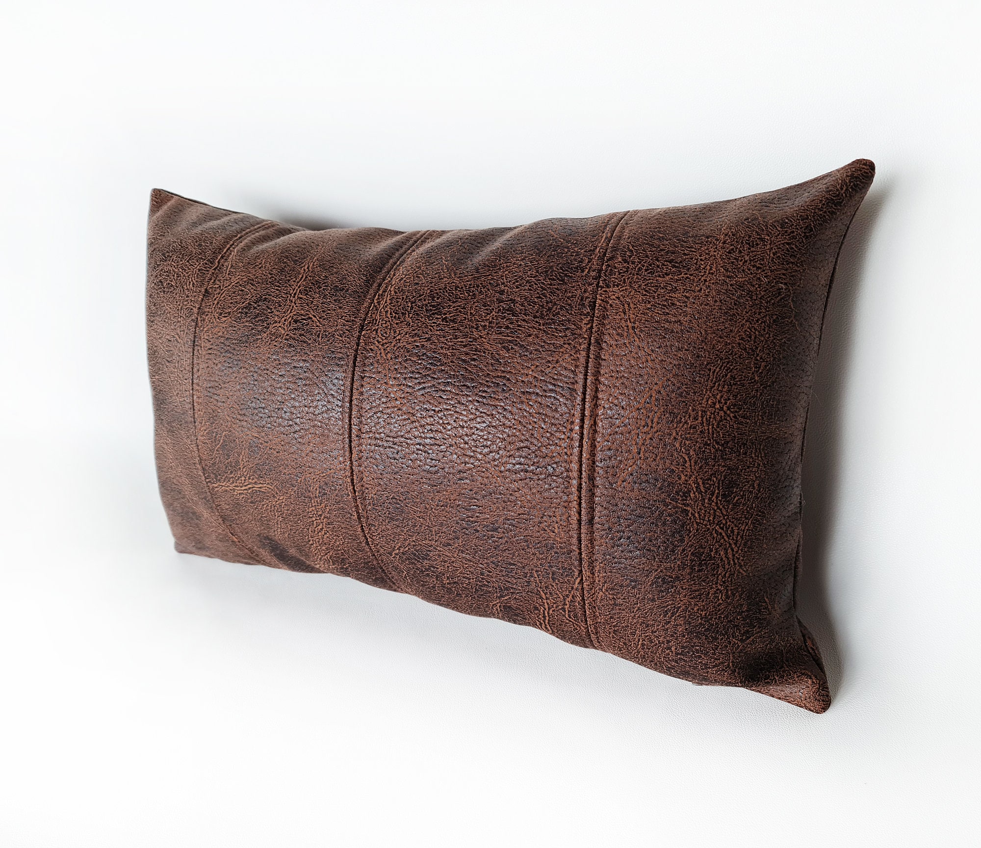 Soft Leather-Look Fabric Lumbar Pillow Cover - Rustic Vintage Style -  4 Designs Piece Design - Choose from 10 Colors - Housewarming Gift