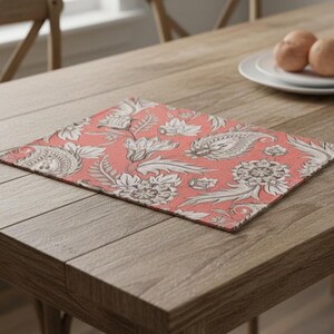 Paisley Print Fabric Placemats, Pale Red & Gray Table Mats, Turkish Shawl Pattern, Set of 2/4/6, Handmade