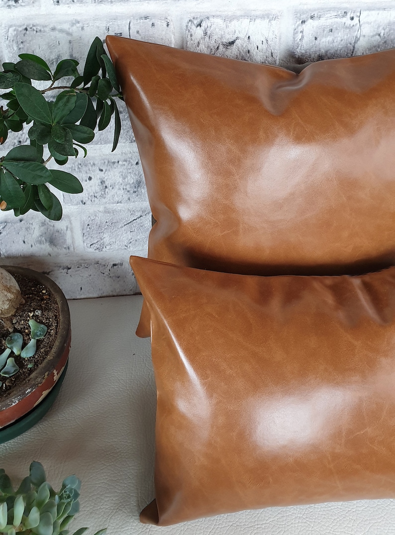 Thick Cognac Faux Leather Pillow Cover/modern Scandinavian Etsy