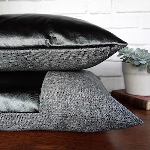 Black faux leather and gray-black color fabric pillow cover/faux leather pillow cover/Housewarming Gift/Colorful Homes/Modern Houses-1pcs image 6