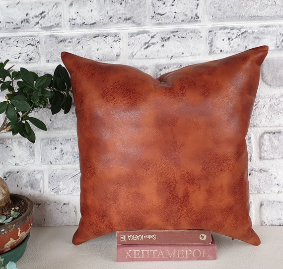Rustic Terracotta Color Faux Leather Pillow Cover Modern Etsy