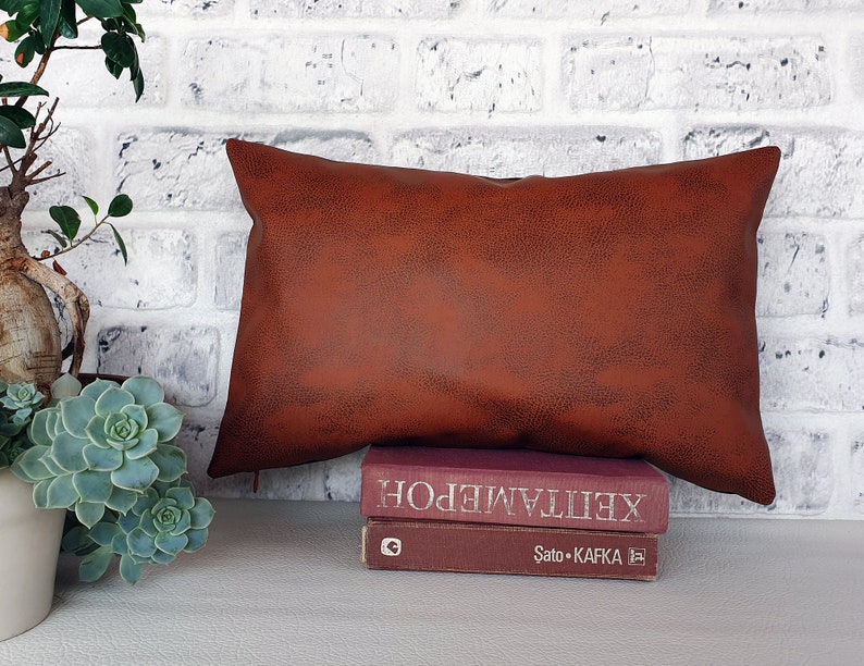 Fast shipping/Terra-cotta old look pattern-back side brown linen look fabric pillow cover/scandinavian home decor/housewarming gift-1pc image 5