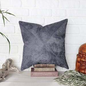 Smoky blue/dark green triangle diagonal design  faux leather fabric pillow cover with decorative stitching/modern scandinavian homes-1QTY