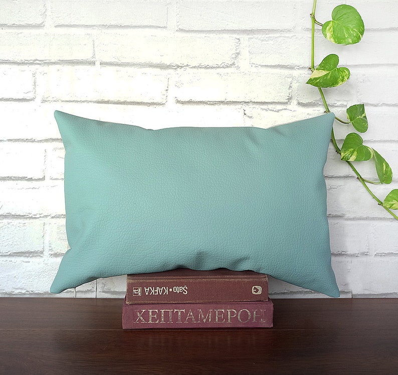 Fast shipping/Mint color modern thick faux leather pillow cover /modern scandinavian home decor/housewarming gift 1pcs image 5