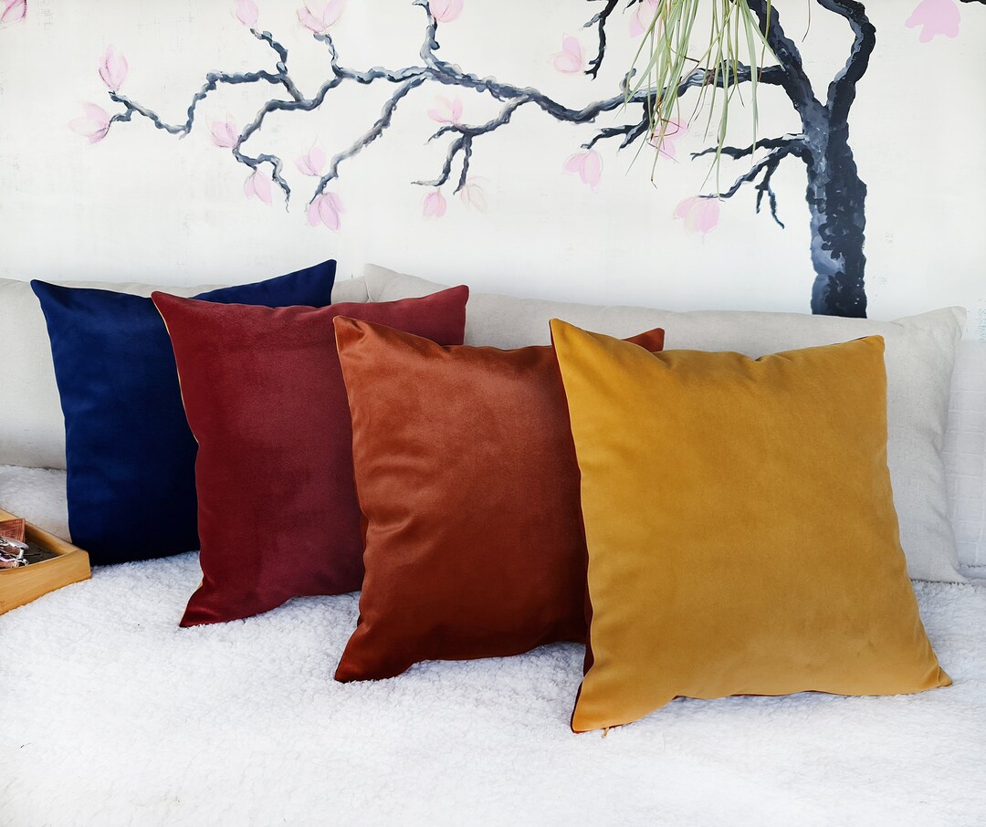 Velvet Fabric Pillow Cover Terracotta Blue Claret Red and Etsy