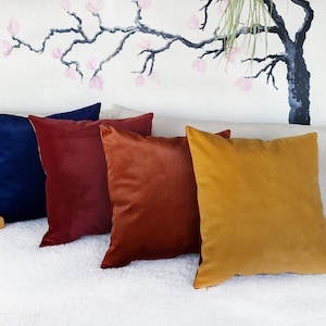 Velvet fabric pillow cover- terracotta, blue, claret red and yellow colors/scandinavian home decor/housewarming gift-1qty