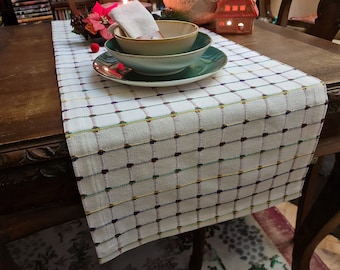 Cream Cotton Plaid Table Runner: Country Christmas Decor
