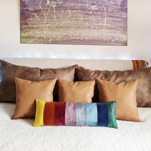 Ready to ship/Rainbow pillow,lumbar velvet pillow, pieced rainbow pillow cover,colorful pillow /modern Scandinavian homes-1QTY