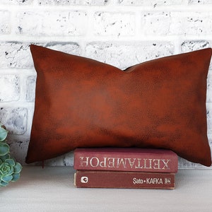 Fast shipping/Terra-cotta old look pattern-back side brown linen look fabric pillow cover/scandinavian home decor/housewarming gift-1pc image 1