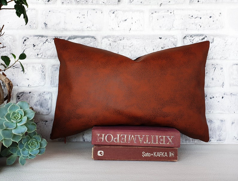 Fast shipping/Terra-cotta old look pattern-back side brown linen look fabric pillow cover/scandinavian home decor/housewarming gift-1pc image 1