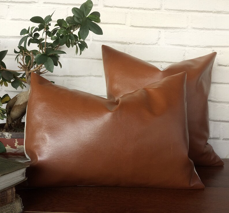 Fast Shipping/cognac Brown Faux Leather Pillow Cover6colors Etsy