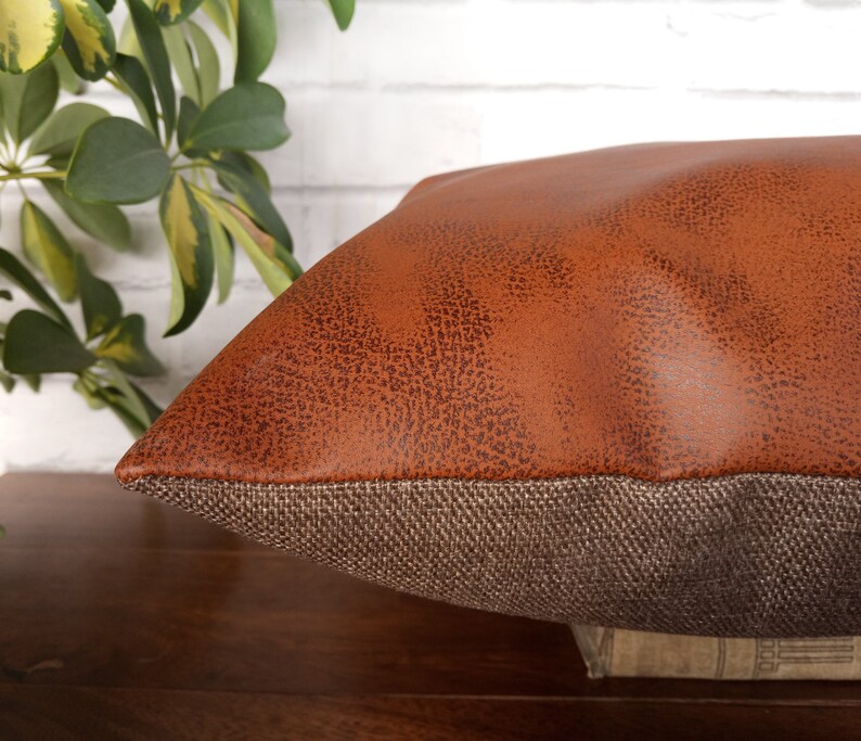 Fast shipping/Terra-cotta old look pattern-back side brown linen look fabric pillow cover/scandinavian home decor/housewarming gift-1pc image 2