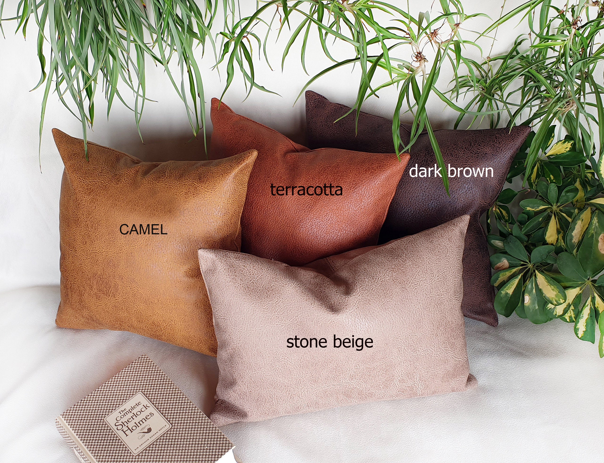 Camel Color Piecewise Square Faux Leather Fabric Pillow Cover With Camel Color Piecewise Square Faux Leather Fabric Pillow Cover With