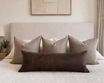 Faux Leather Lumbar Pillow Cover | Modern Minimalist Bed Pillow (14x36")