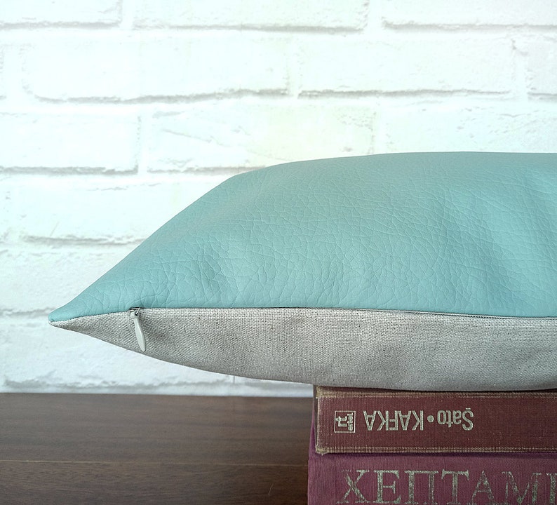 Fast shipping/Mint color modern thick faux leather pillow cover /modern scandinavian home decor/housewarming gift 1pcs image 8