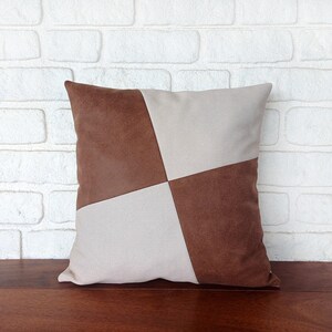 Montana brunbeige sammetstyg diagonalt mönster örngott i slitet läderlook/inflyttningspresent - 1 st bild 3