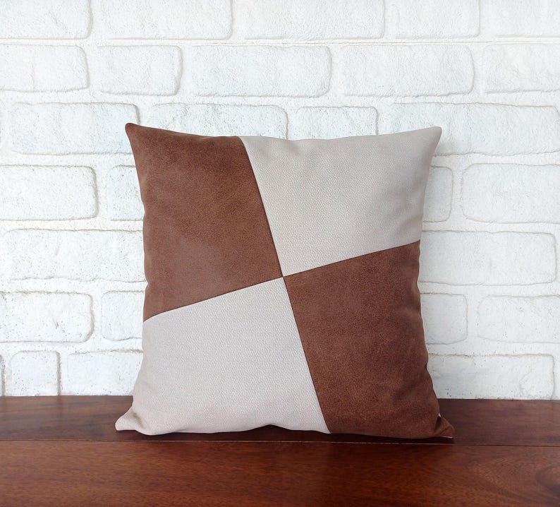 Montana brunbeige sammetstyg diagonalt mönster örngott i slitet läderlook/inflyttningspresent - 1 st bild 3