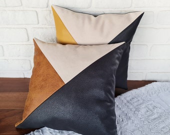 Black-yellow triangle diagonal design sophisticated cushion covers/Mid century modern/Minimalist home decor -1pcs