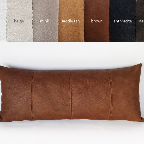 Old look Arizona soft brown/dark brown/saddle tan/black faux leather lumbar pillow cover-4 piece design-7 colors /housewarming gift -1pcs