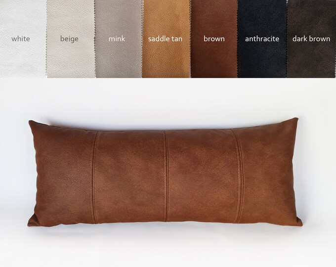 Camel Leather Lumbar Pillow Cover, Leather Sofa Pillow Covers, Brown Leather Pillow Covers