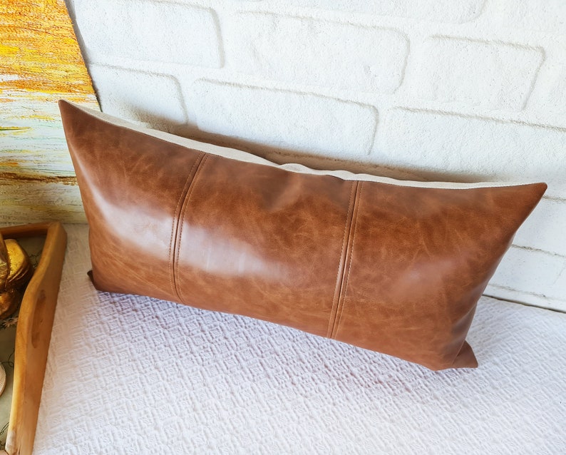 Old Look Cognac Faux Leather Pillow Cover 3 Piece Etsy