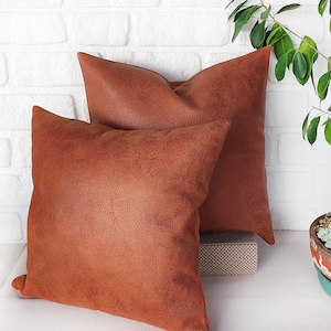Terracotta Faux Leather Pillow Covers (Set of 2): Zen Pattern, 16x16'' image 1