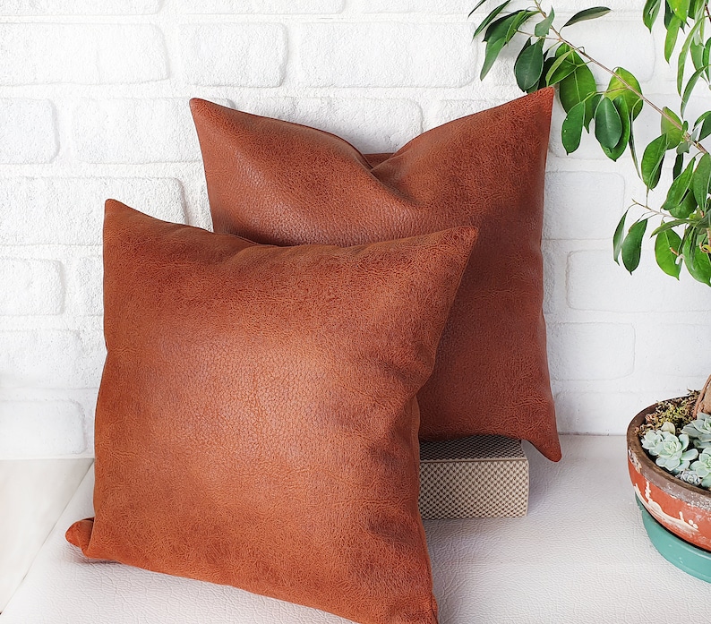 Terracotta Faux Leather Pillow Covers (Set of 2): Zen Pattern, 16x16'' image 1