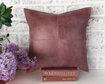 Dusty rose faux leather look fabric piecewise square design  pillow cover /modern scandinavian homedecor-1pcs