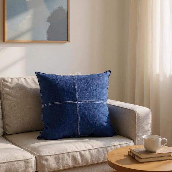 Cushion Covers Denim Blue Throw Pillows Indigo Recycled Denim