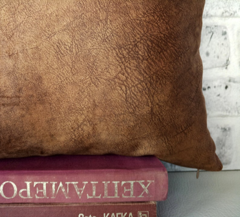 Dark Brown Faux Leather and Velvet Brown Color Fabric Pillow Etsy