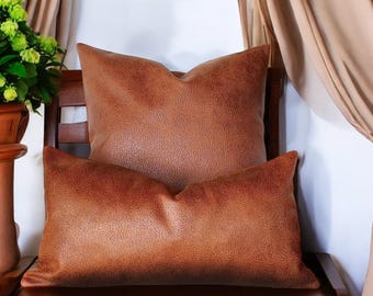 Terracotta Faux Leather Pattern Pillow Cover - Old Look Soft Cushion Cover Decor