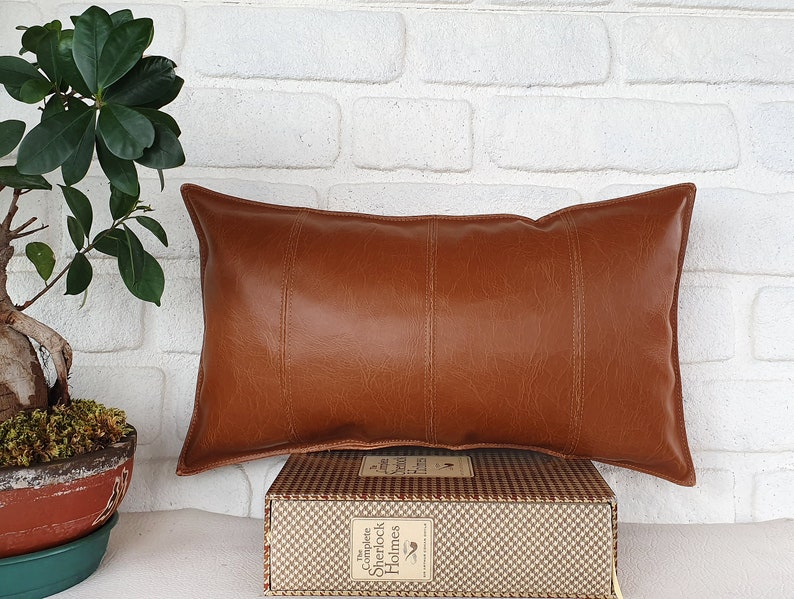 Cognac Orient M Brown Faux Leather Lumbar Pillow With Etsy