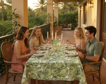 Handmade Green Palm Leaf Tablecloth - Tropical Coastal Decor