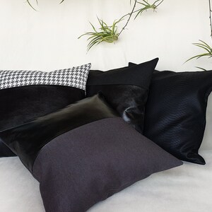 Black charcoal faux leather and anthracite poly-linen fabric pillow cover/faux leather pillow cover/Colorful Homes/Modern Houses-1pcs image 4
