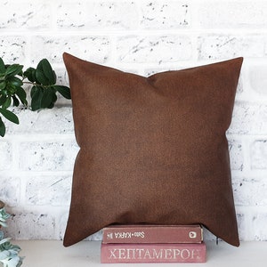 16x16&#39;&#39; Rustic denim look brown color faux leather decorative pillow cover /modern sofa pillows home decor /housewarming gift-1pcs