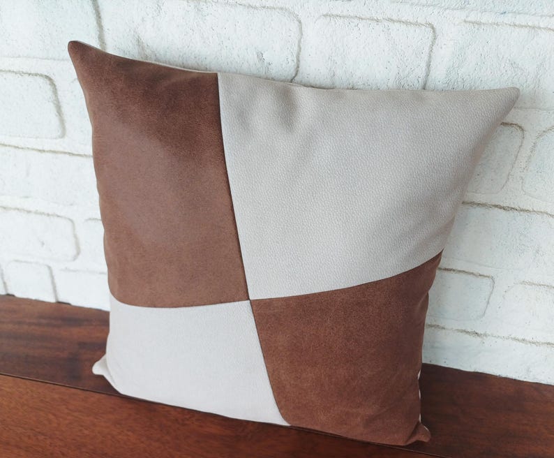 Montana brunbeige sammetstyg diagonalt mönster örngott i slitet läderlook/inflyttningspresent - 1 st bild 5