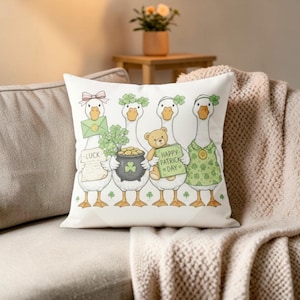 Housse de coussin Joyeuse Saint-Patrick | Décoration trèfle porte-bonheur | Décoration de ferme 17 x 17 po.