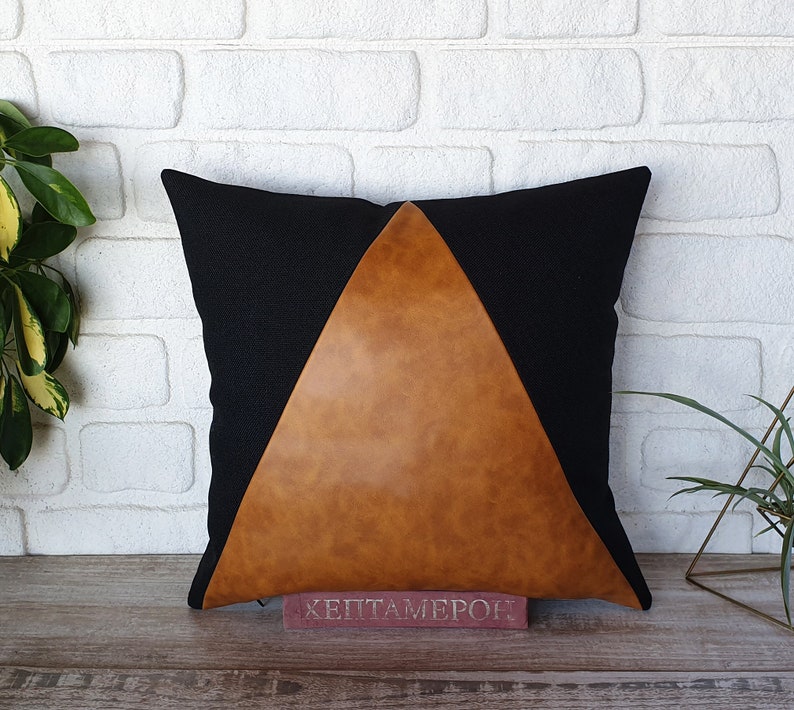 Oscar camel and black fabric triangle design lumbar pillow coverColor block pillowmodern Scandinavian homes-1qty