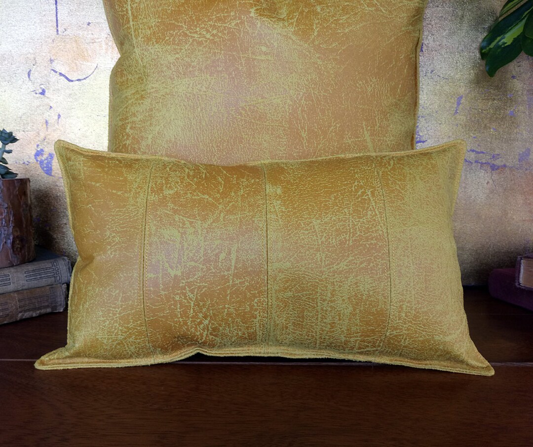 Yellow Lumbar Pillow Cover&15 Color Optional Faux Leather Fabric Lumbar