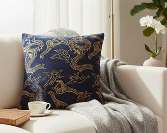 Angel Embroidered Denim Pillow Cover: Modern Scandinavian Home Decor 17''x17''