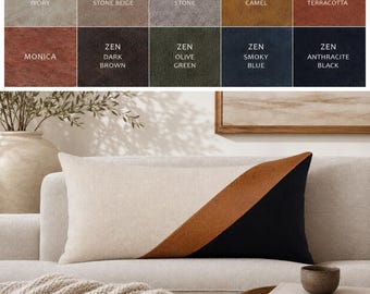 Color Block Pillow Cover: Modern Triangle Design, Faux Leather