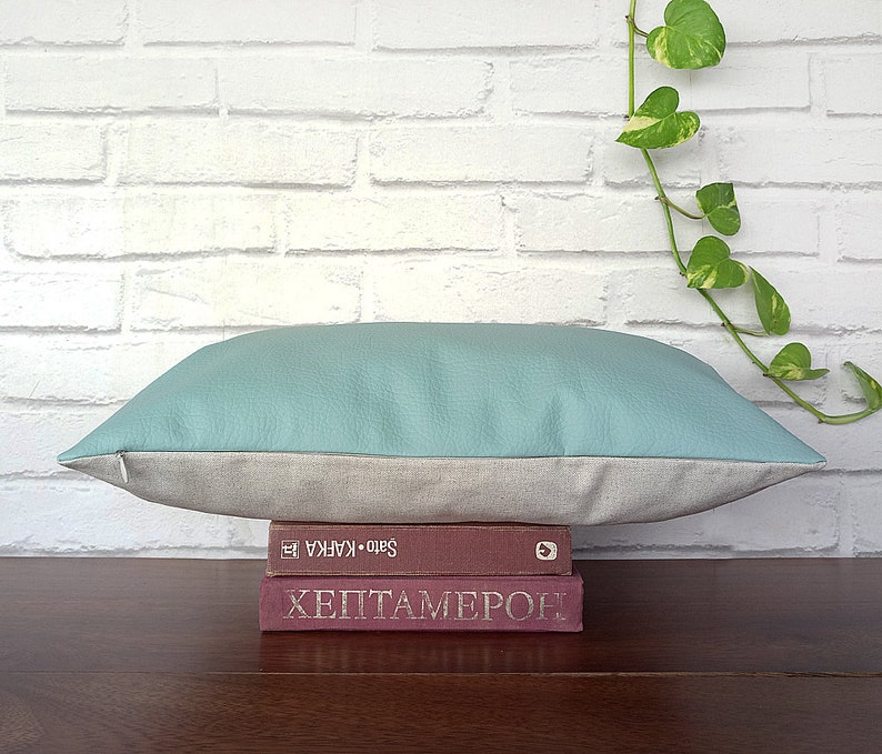 Fast shipping/Mint color modern thick faux leather pillow cover /modern scandinavian home decor/housewarming gift 1pcs image 7