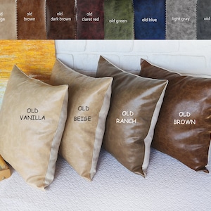 Chester old look faux leather pillow cover -11 color optional-back side linen fabric cushion throw home decor/housewarming gift-1pcs