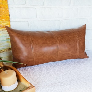 Old look cognac faux leather  pillow cover- 4 piece design-lumbar pillow cover/modern home decor /housewarming gift -1pcs