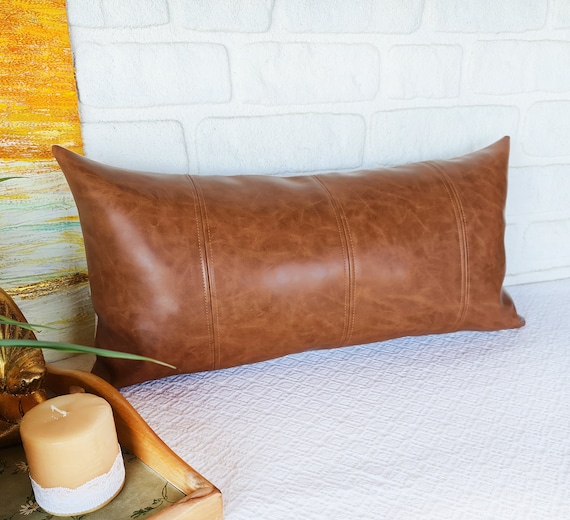 Cognac leather throw pillow cheap