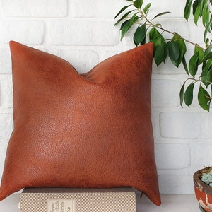 Terracotta Faux Leather Pillow Covers (Set of 2): Zen Pattern, 16x16'' image 2